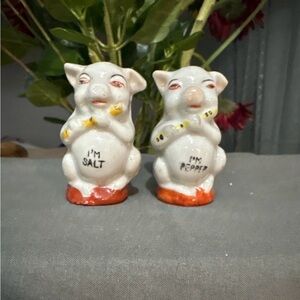 Vintage PIG Anthropomorphic Figural Salt Pepper Shakers Japan Playing Flute